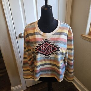 Double D Ranch Colorful Striped Lightweight Sweatshirt with Aztec Design